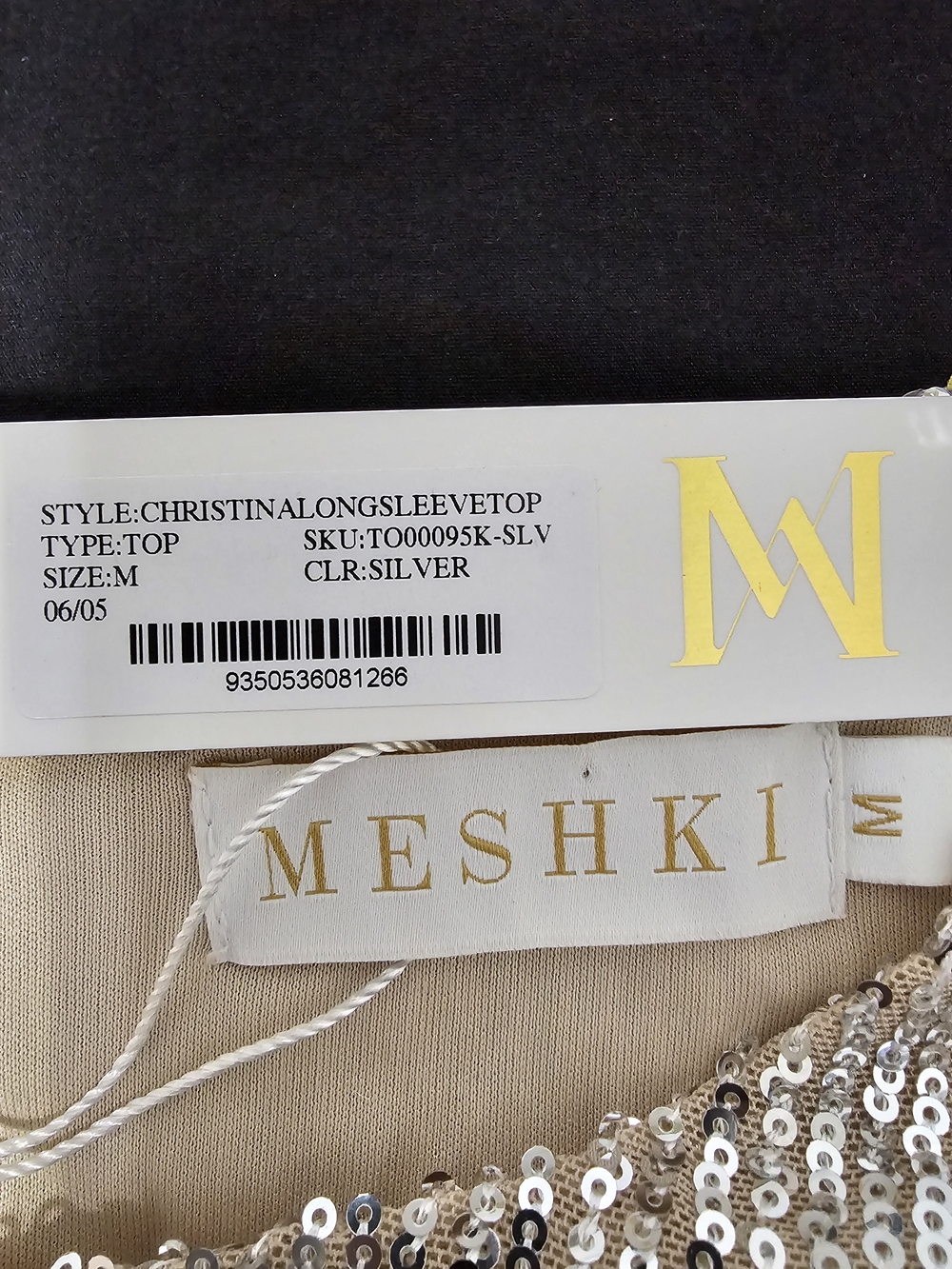 NWT MESHKI Christina Silver Sequin Long Sleeve Crop Top Sz M Party Holiday Glam - Picture 8 of 11